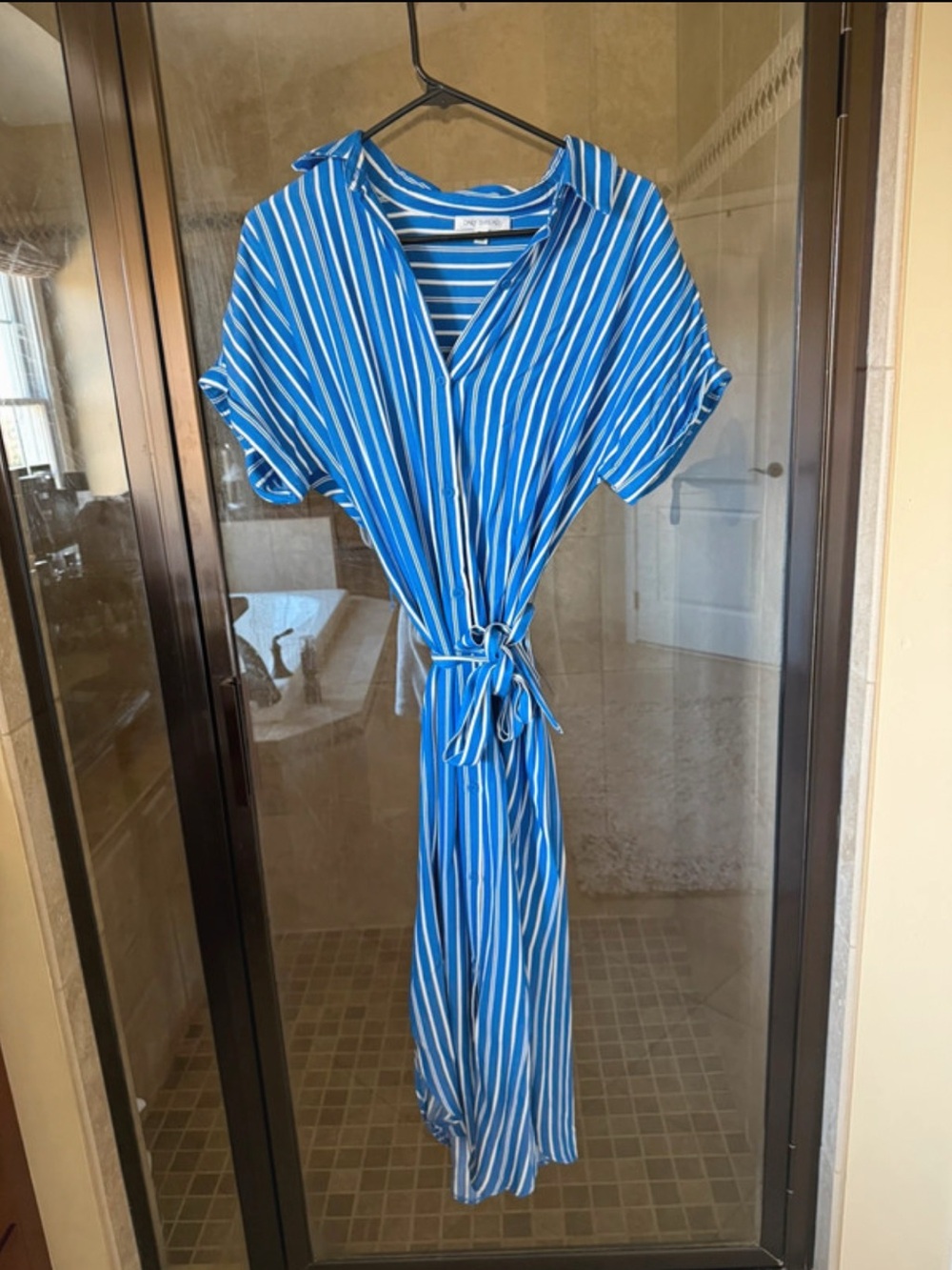 Blue Striped Tie-Waist Maxi Dress